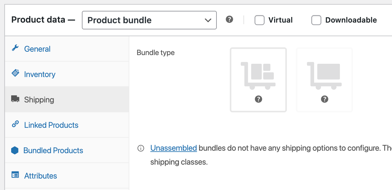 WooCommerce bundle product settings